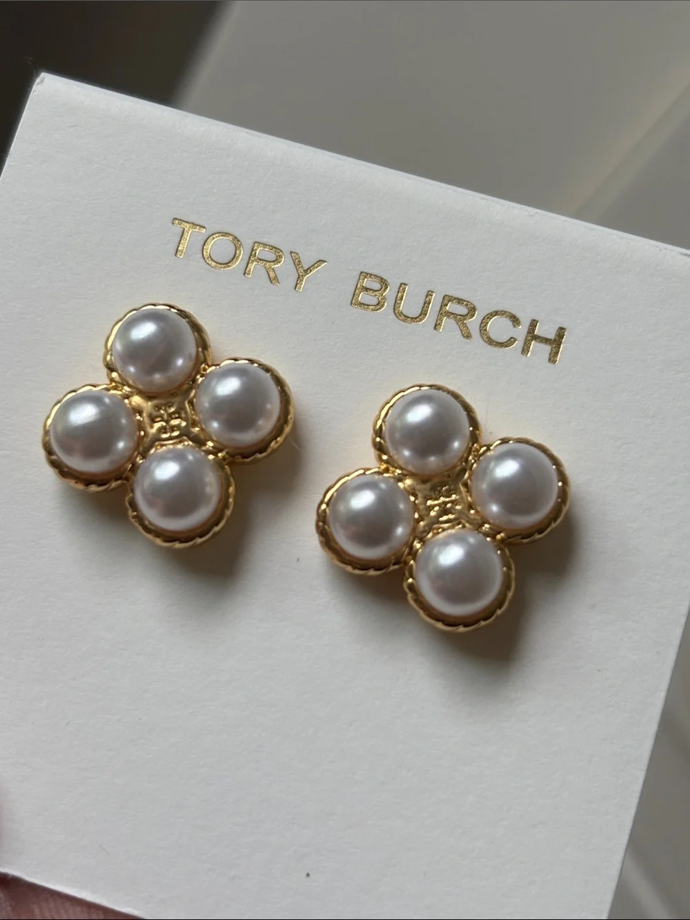 Tory Burch gold tone pearl stud earrings